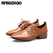 Черный Японская школа Размер 43 11 большой размер коричневый зашнуровать Низкий каблук весна осень Квадратный носок 10 марочный женская обувь оксфорды дизайнер Мода европейская красивая последние отправка капель