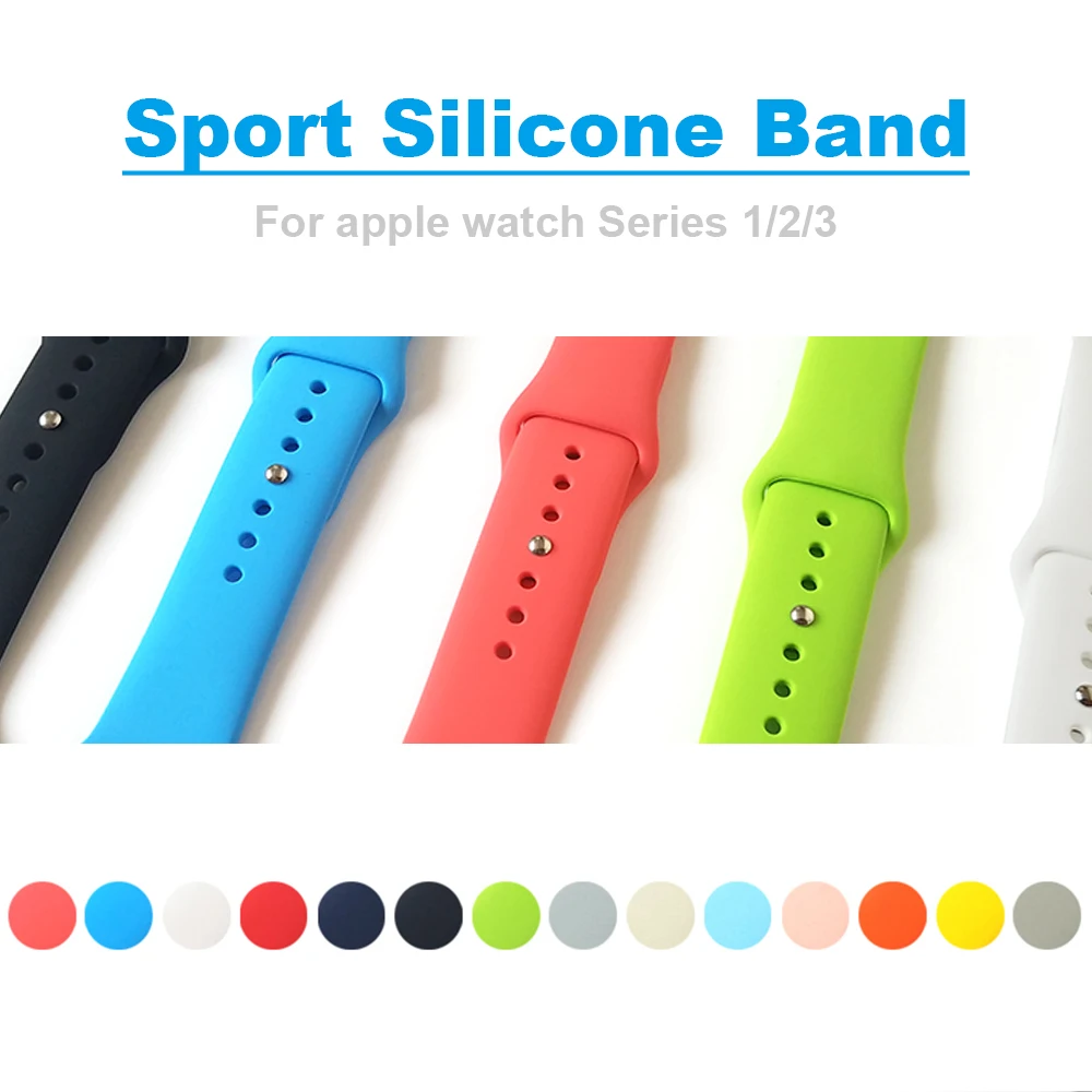 

Sport Silicone Band for apple watch Series 3 / 2 Replaceable Bracelet Strap for iWatch 42mm 38mm 40mm 44mm Watchband Watchstrap