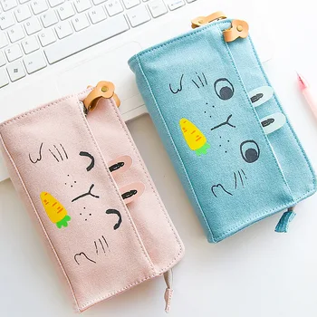 

1pcs 1542 Carrot Rabbit Double Pencil Canvas Large-capacity stationery Bag Men and women Junior Student Pencil