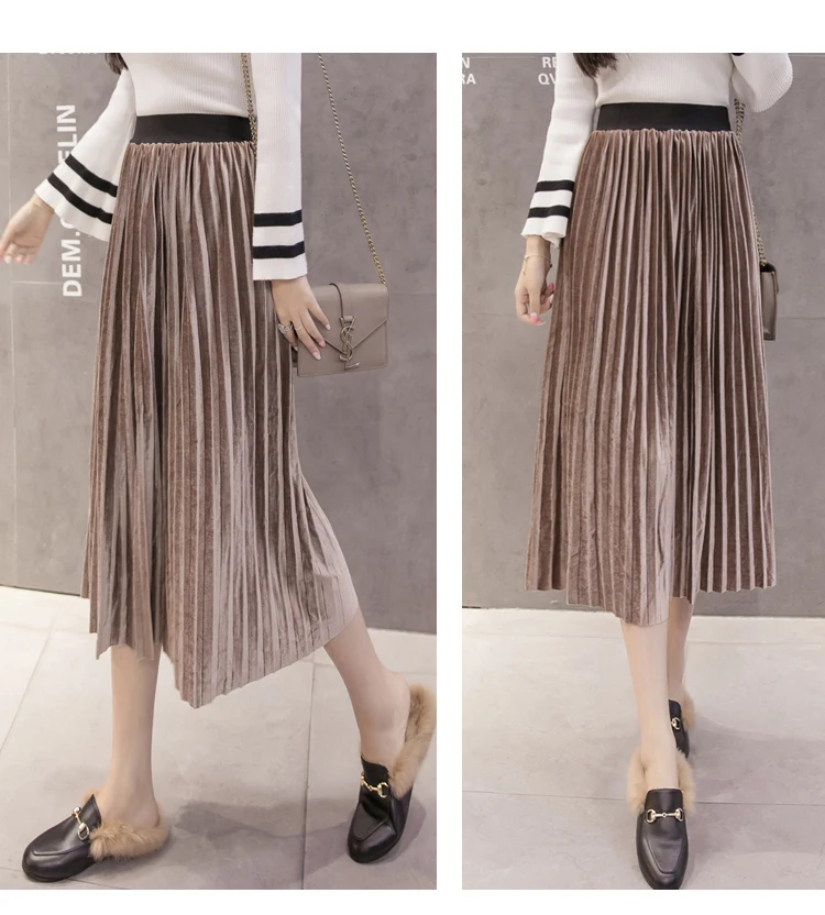 Jielur Осенние новые бархатные женские юбки в Корейском стиле модные однотонные плиссированные юбки с высокой талией простые юбка женская