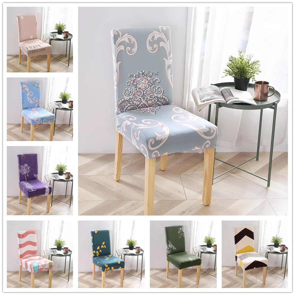 

Universal Printing Spandex Chair Covers Stretch Elastic Polyester Removable Slipcovers Home Wedding Party Kitchen Dining room