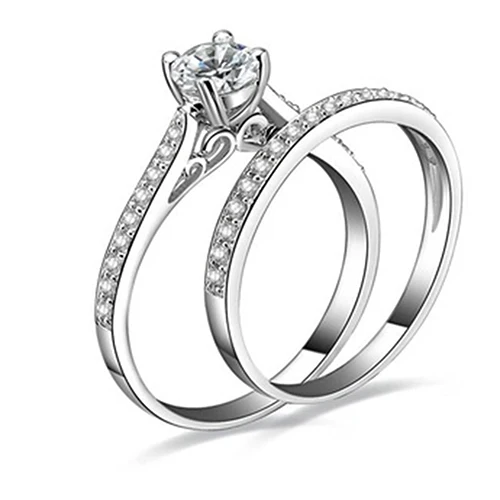 

Hot 2016 Women Engagement Wedding 2Pcs Set Cubic Zirconia Silver Sterling Plated Rings Size 6-10 7QLB