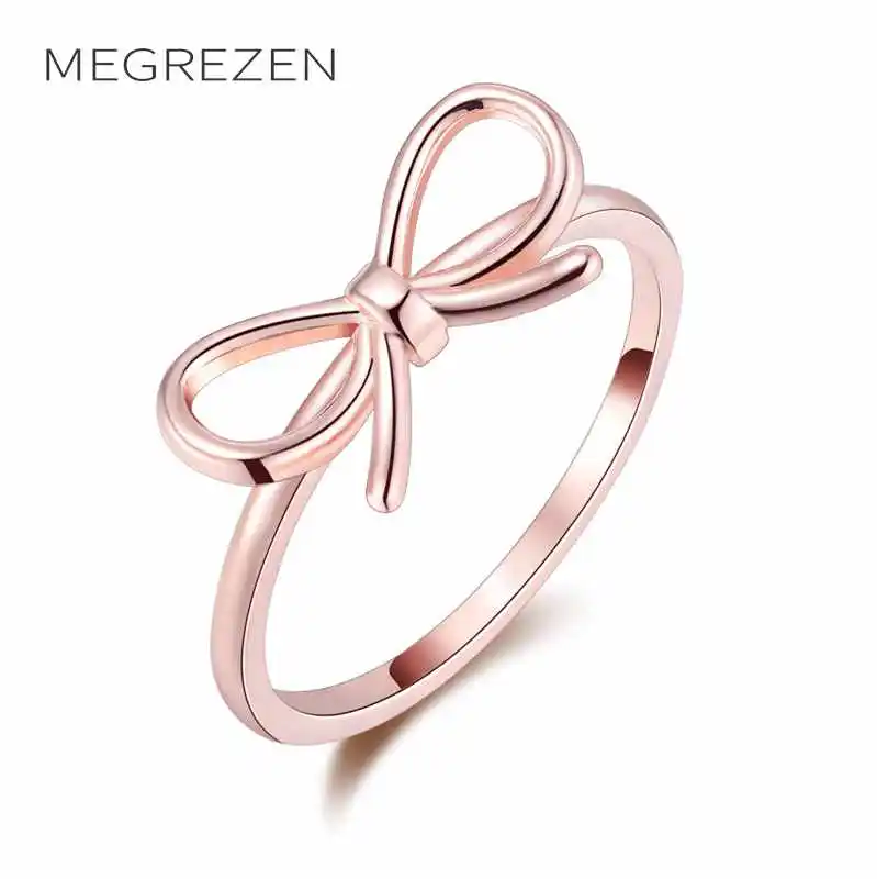 

Top Quality Simple Bowknot Rings For Women Rose Gold Color Geometric Bow Ring Engagement Wedding Party Jewelry Wholesale YR050-5