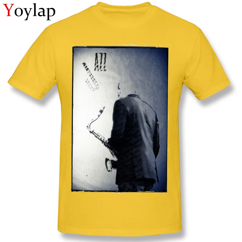 Faddish Summer T-Shirt Summer/Autumn 100% Cotton Round Neck Tops T Shirt Short Sleeve Print Saxophonist. Jazz Club Sweatshirts yellow