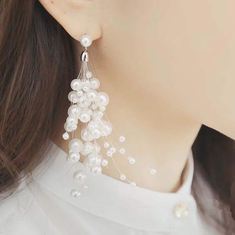 

Fairy maiden Fishing line Imitation Pearl Eardrop Elegant For Women Earrings pendientes brincos ornament