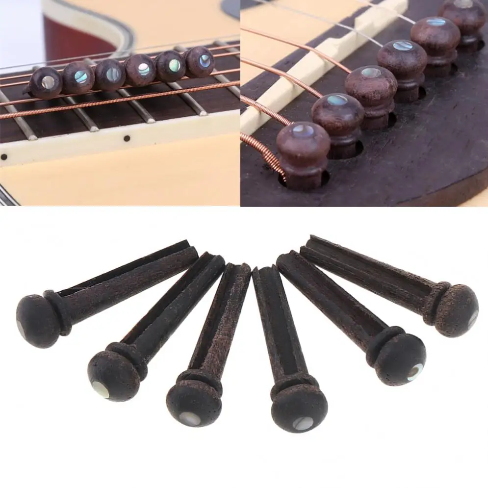 6pcs Rose Wood Bridge Pins with Pearl Shell Head Strings Nail Pegs Set