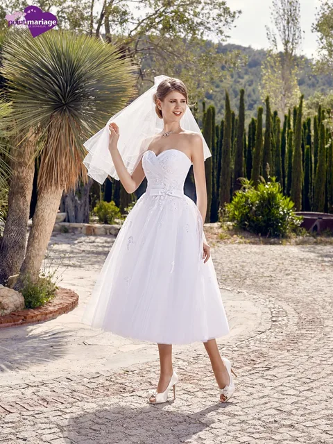 vintage longitud de té vestidos de novia corto de novia 50 s