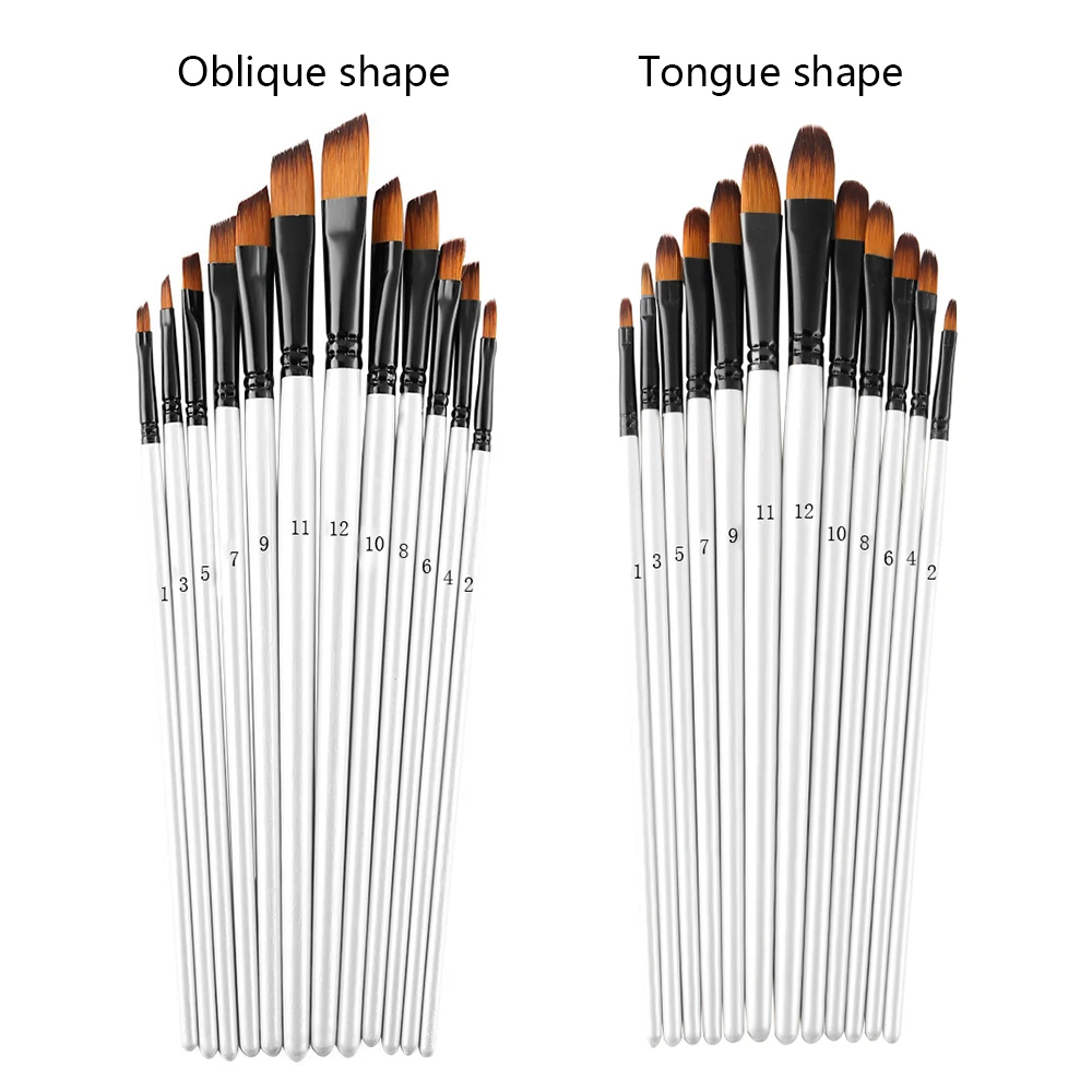 

12PCS Nylon Hair Wooden Handle Watercolor Paint Brush Pen Set for Learning Oil Acrylic Painting Art Paint Brushes Supplies