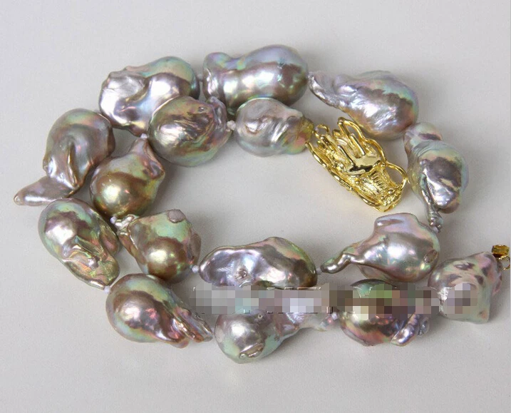 

Free shipping >>>>>>Amzing!! 18" Natural 29mm Baroque purple Reorn keshi pearls necklace E2183