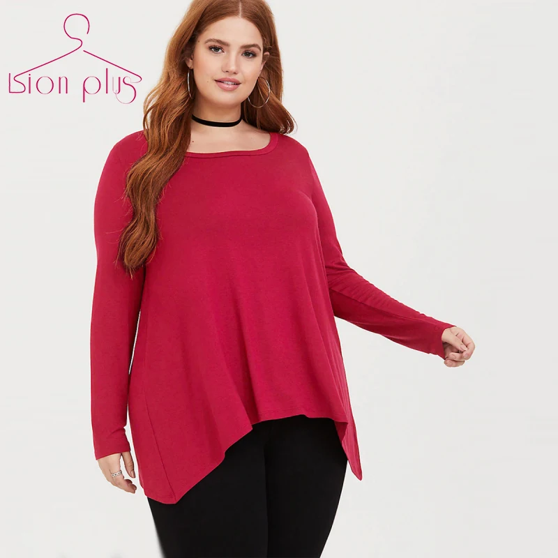 

T Shirt Women Plus Size Clothes 2019 Spring 5XL 6XL 7XL T-shirt Wine Red Ruffles Women Tshirt Back Persective Camisas Mujer