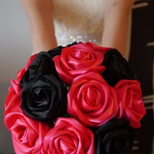 Черный свадебные букеты шелк лента ручной работы розы цветы bridemaid букеты свадебные аксессуары