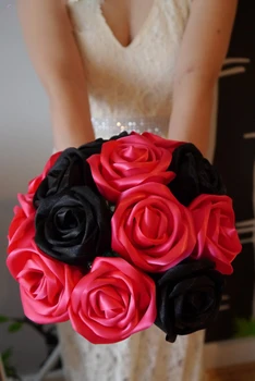 

black wedding bouquets silk ribbon hand made rose flowers bridemaid bouquets wedding accessories
