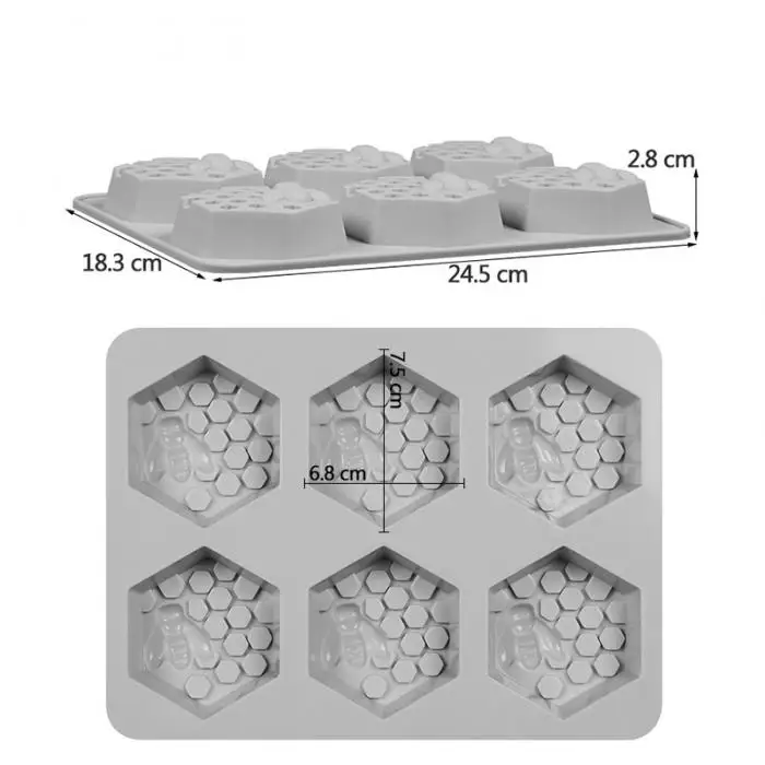 Economical Silicone Mould 6 Hole Honey Bee Design Soap Clay Wax Mold for Handmade DIY Craft ds99