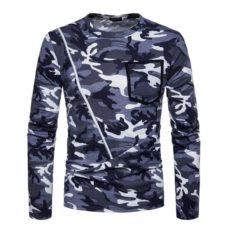 

BINHIIRO autumn new fashion military t shirts cotton men print o-neck long sleeve camouflage t shirt mens pocket Slim top tee