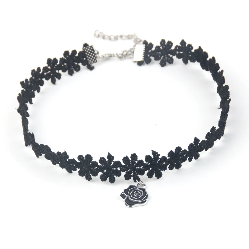 Black velvet choker ожерелье для женщин вырос цветок заявление ожерелья и кулоны bijoux collier
