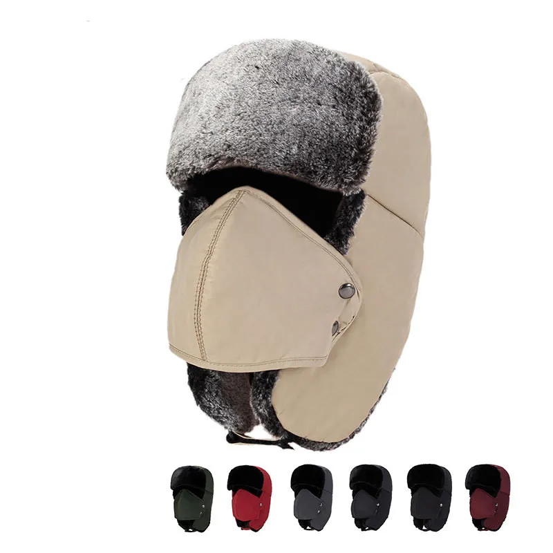 

Women Men Aviator Ear flaps Lei Feng Skullies Beanies caps Snow mask bomber Hats Russian Winter Thicken warm Navy knitted Hats
