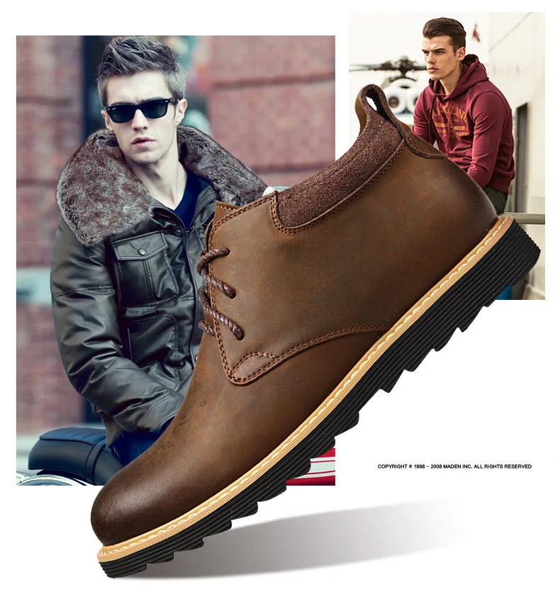 Высококачественные мужские ботинки из натуральной кожи; зимние водонепроницаемые ботильоны; уличные рабочие кожаные ботинки; мужская обувь