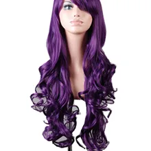 Косплей Фиолетовый парик Fei-Show синтетический длинный кудрявый Хэллоуин женские синие волосы карнавальный костюм косплей наклонная челка шиньон