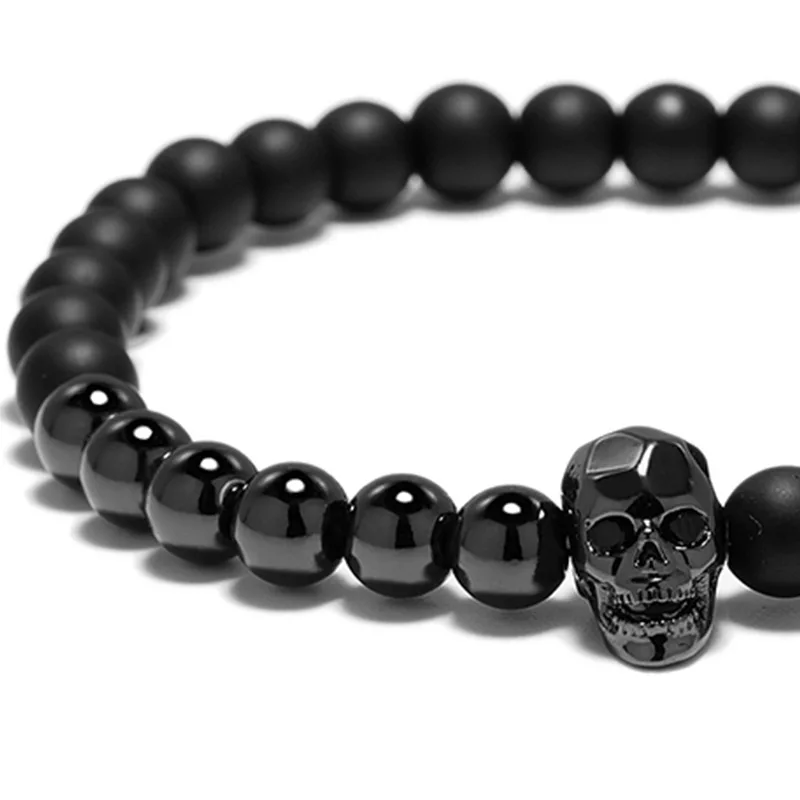 Mens Gothic Skull Bracelet Onyx Stone Zirconia