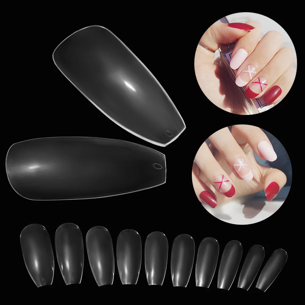 

600Pcs/Bag Ballerina Full Cover Nail Art Tips Elegant Shape French Transparent Fake Nail Salon Beauty Manicure Decoration Tool
