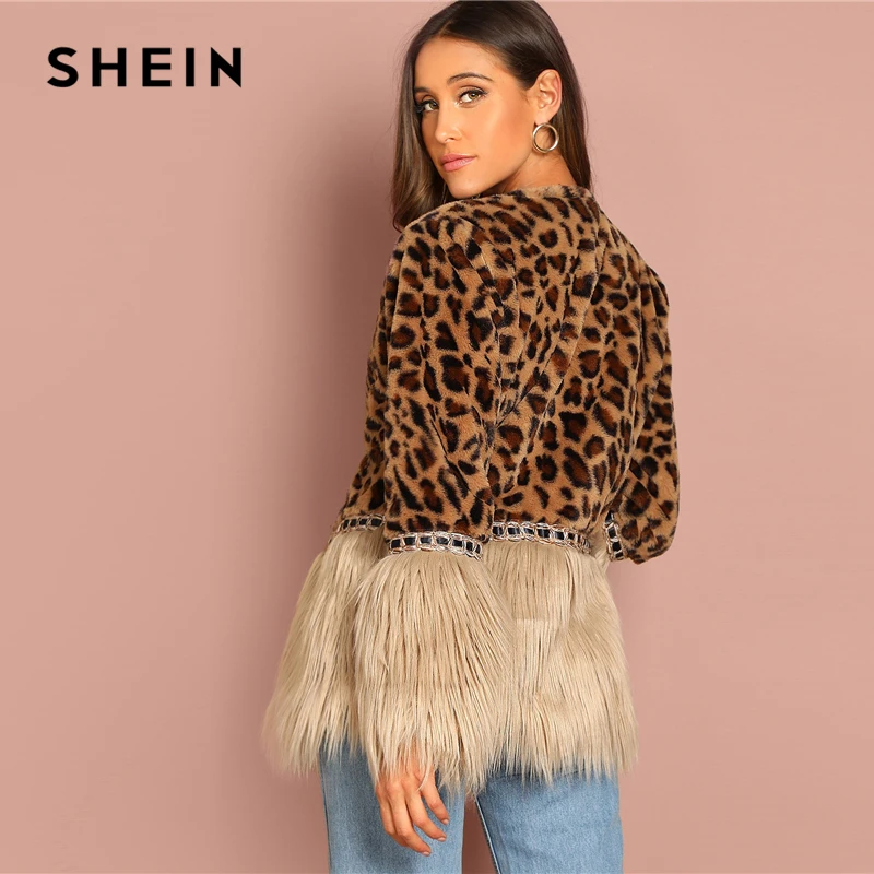 SHEIN Пальто Из Искусственного Меха С Контрастной Отделкой Модное Укороченное Эко
