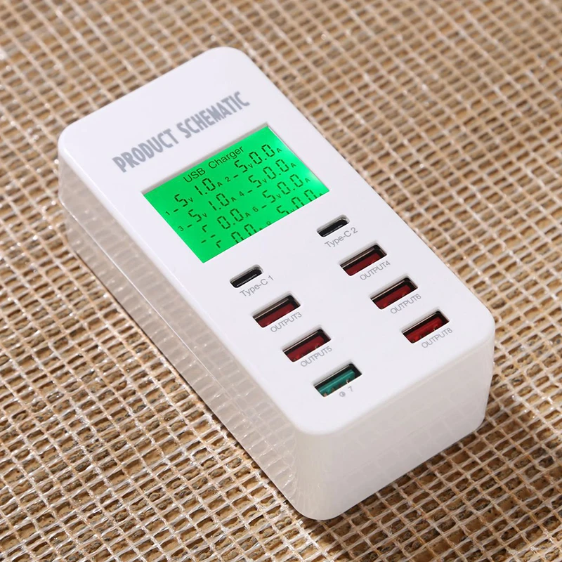 QC 3.0 USB Charger 8 Port 5V7A  Type C Fast Charger with LCD Display For iPhone X iPad AMSUNG S9 Huawei Nexus 5P 6X Power Supply (3)