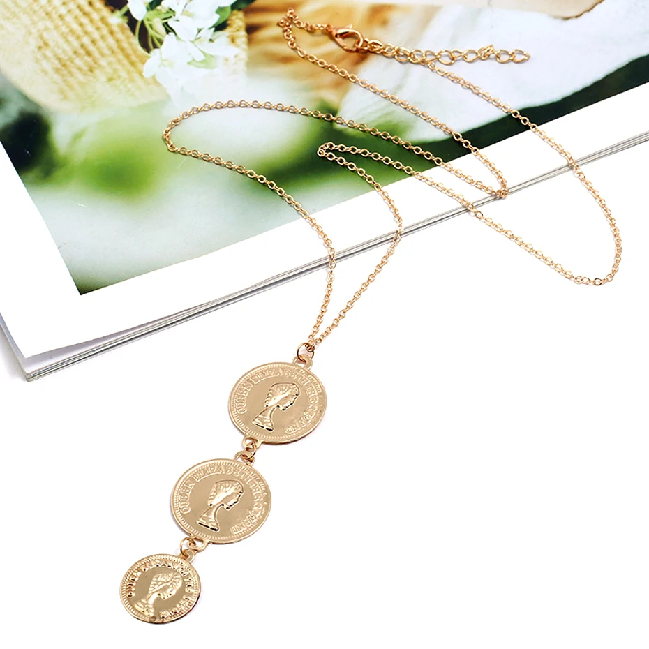 Charms Coins Statement Choker Trendy Multi Layered Chain Gold Silver Coins  Pendant Necklace women Jewelry collares (3)