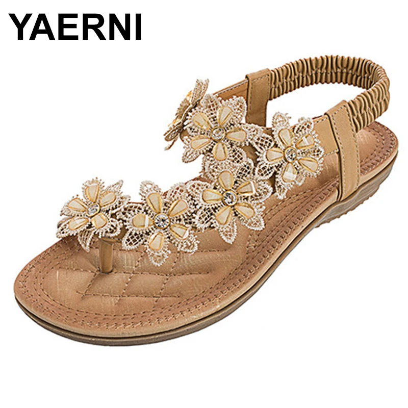 

YAERNI 2018 women sandals summer boximiya style white color sweet floral beaches crystal flip flops women flats size 36-41