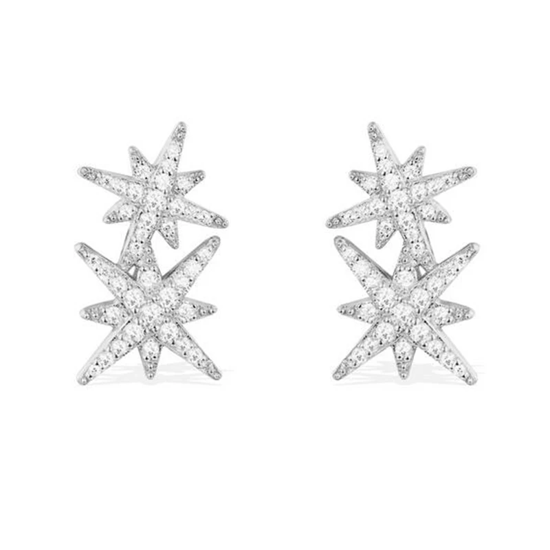 MeiBaPJ Новая мода 925 стерлингового серебра двойные звезды блестящие серьги-гвоздики для женщин Свадебные и вечерние ювелирные изделия