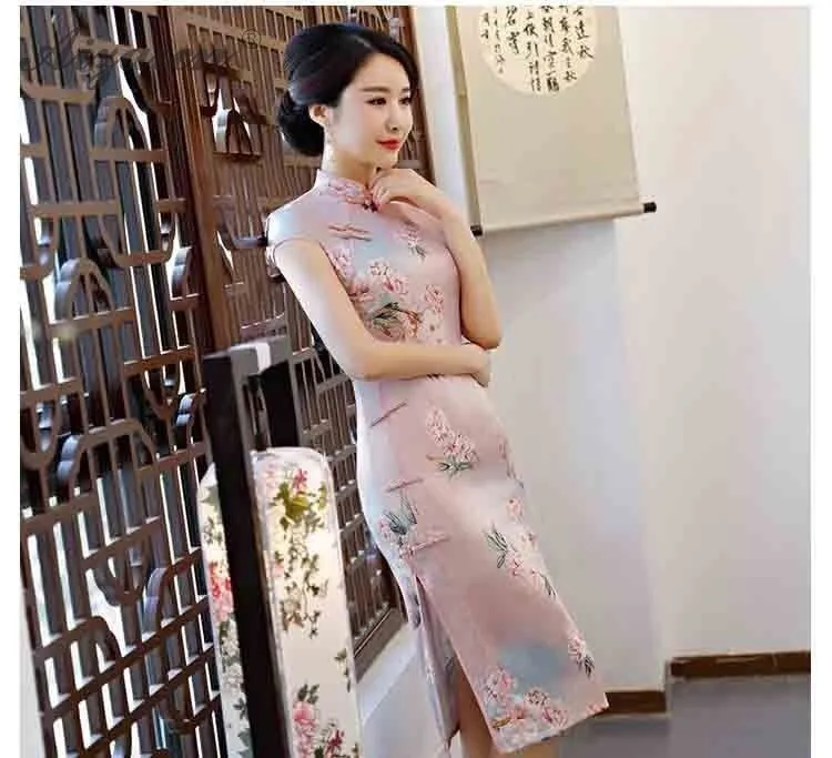 De Cheongsam imitar seda настоящие Rosa largo vestidos Qi Pao las mujeres vestido chino QiPao восточные винтажные vestido de Traje de