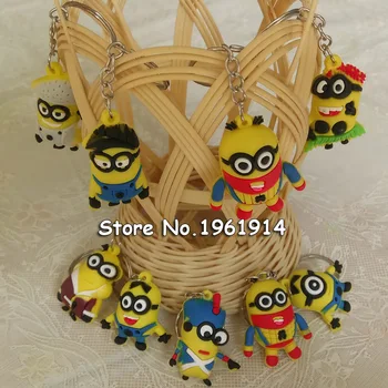 

free 200pcs 3.5cm pvc minion Keys Chain Kids 3D Despicable Me Minions Action Figure Keychain Keyring mixed more designs