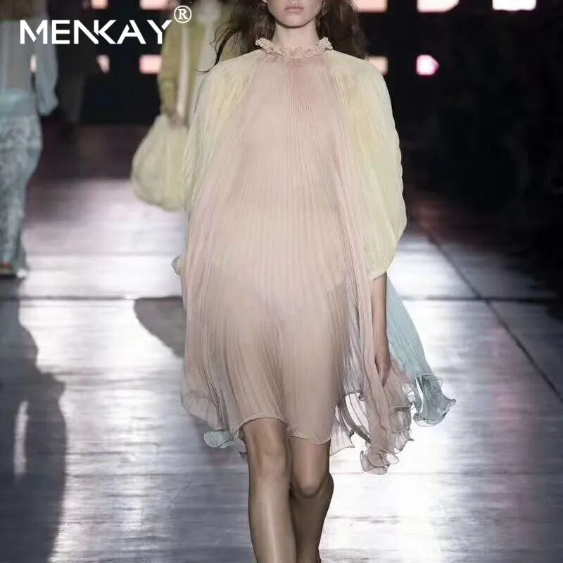 

[MENKAY] Elegant Transparent Wrap Midi Dress Women Chiffon Ruffles Bodycon Ladies Dress Sexy Party Summer Beach Dress Vestidos