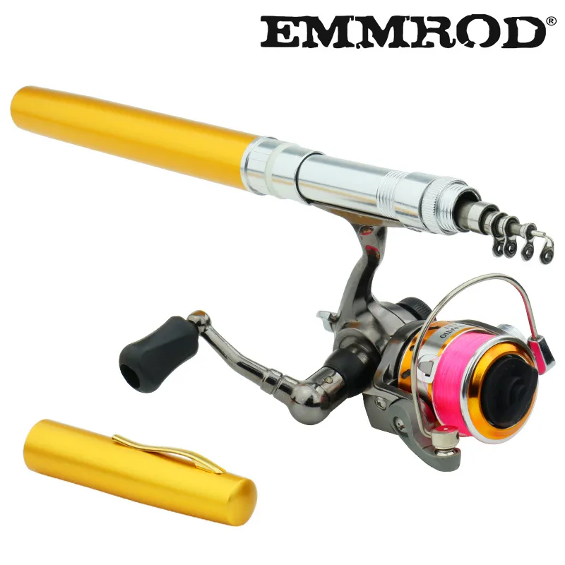 

Hot 1.3m Pocket Pen Fishing Rod Aluminum Alloy Fishing Rod Pole With Stainless Steel Spinning Wheel Reel Set Gift rods