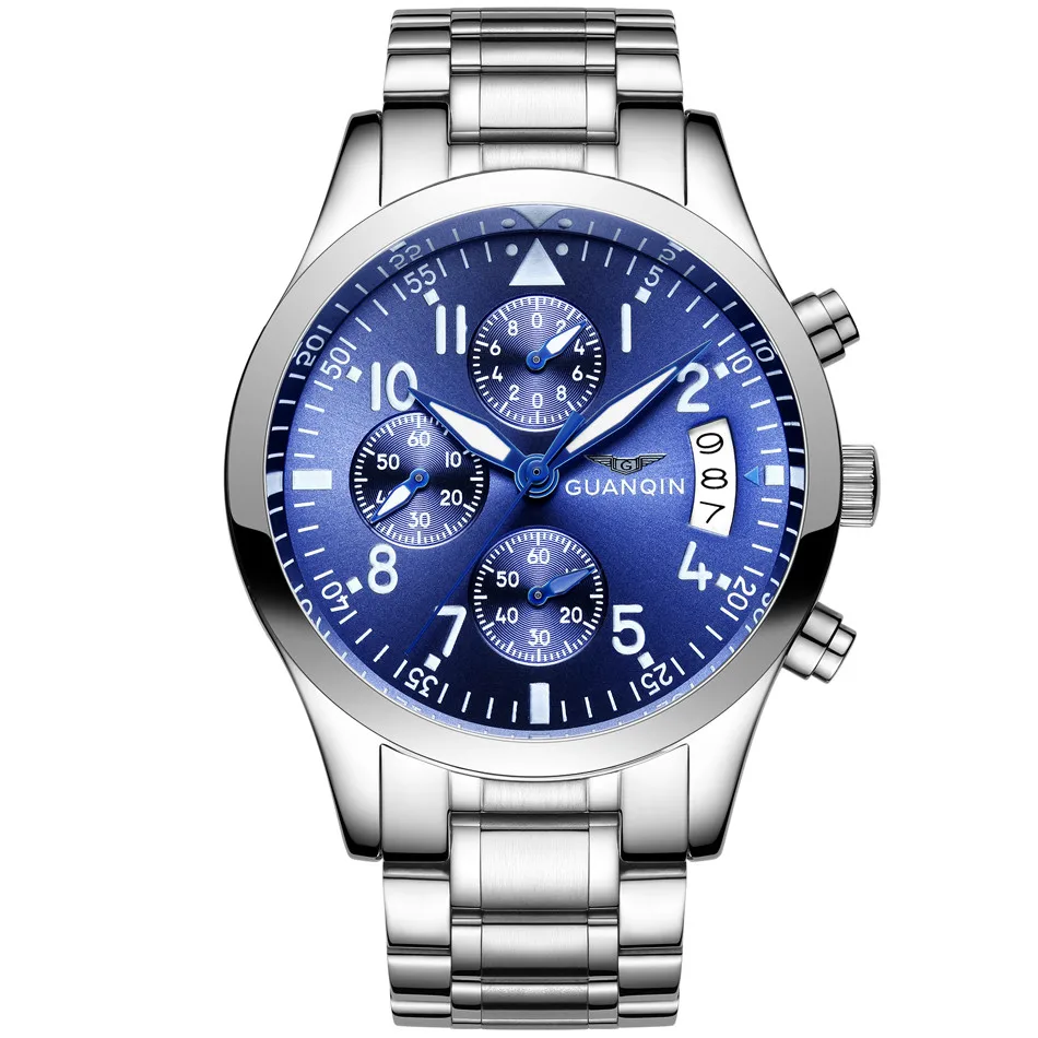 GUANQIN для мужчин часы Роскошные брендовые Модные Бизнес Кварцевые часы для мужчин Спорт Полный сталь