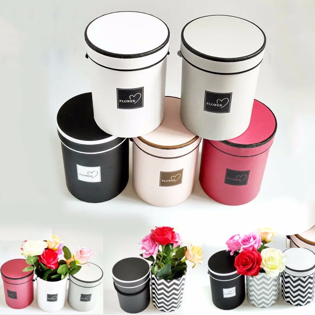 Handheld Round Flower Bouquet Boxes Living Vases Florist Box Flower Plant Boxes 5 Colors