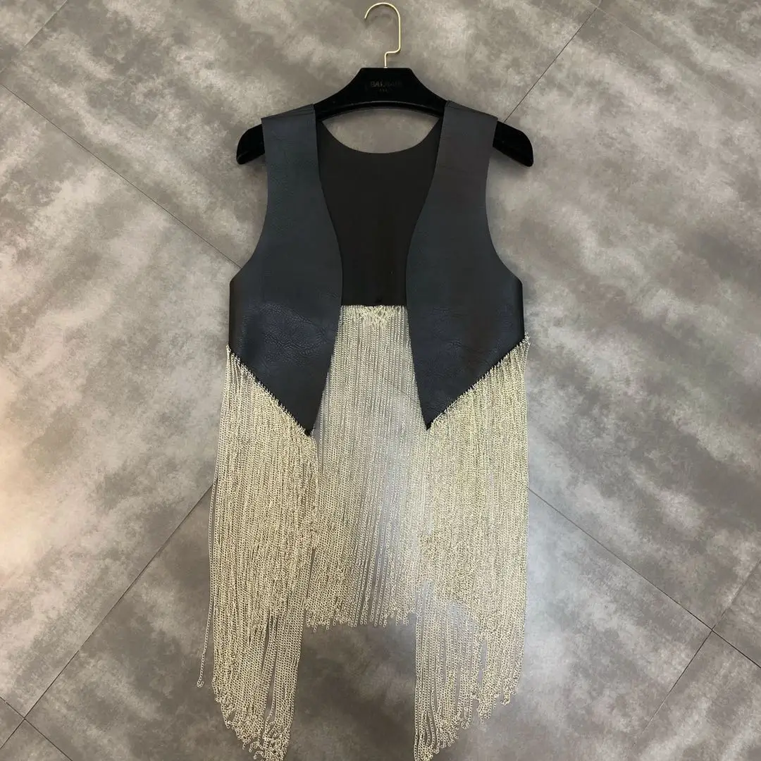 

2019 summer new style splicing chain tassel decoration heavy industry trend vest female