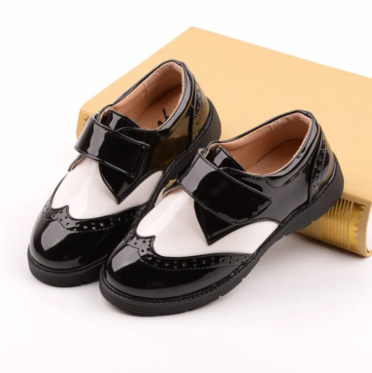 Обувь с перфорацией типа «броги» для мальчиков; цвет черный, белый; детская обувь с цветочным принтом для студентов; вечерняя Обувь для выступлений в британском стиле; детская обувь для свадебного банкета - Цвет: White BBB