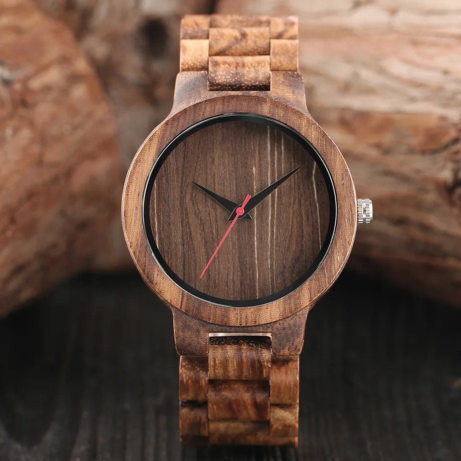 Unique Men Creative Wood Watches Full Natural Bamboo Handmade Wooden Sports Quartz Wristwatch Top Quality Red Second Hands Clock (20)