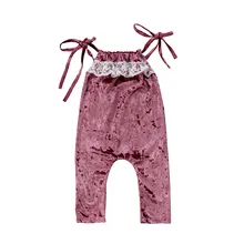 Милые детские комбинезоны со шнуровкой на бретелях для маленьких девочек, комбинезон, костюм, бархатный свободный спортивный костюм с цветочным принтом, комбинезон, одежда для девочек, От 0 до 5 лет