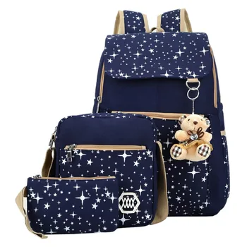 

Hot Sales Canvas Teenage Casual Backpack Bag Set Cute Lightweight Backpacks for Girls Women 2019 New Fashion