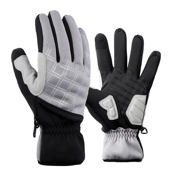 WEST BIKING зимние Термические перчатки для велоспорта, катания на лыжах, полный палец, сноуборд, перчатки для спорта на открытом воздухе, водонепроницаемые, сенсорный экран, лыжные перчатки - Цвет: Grey