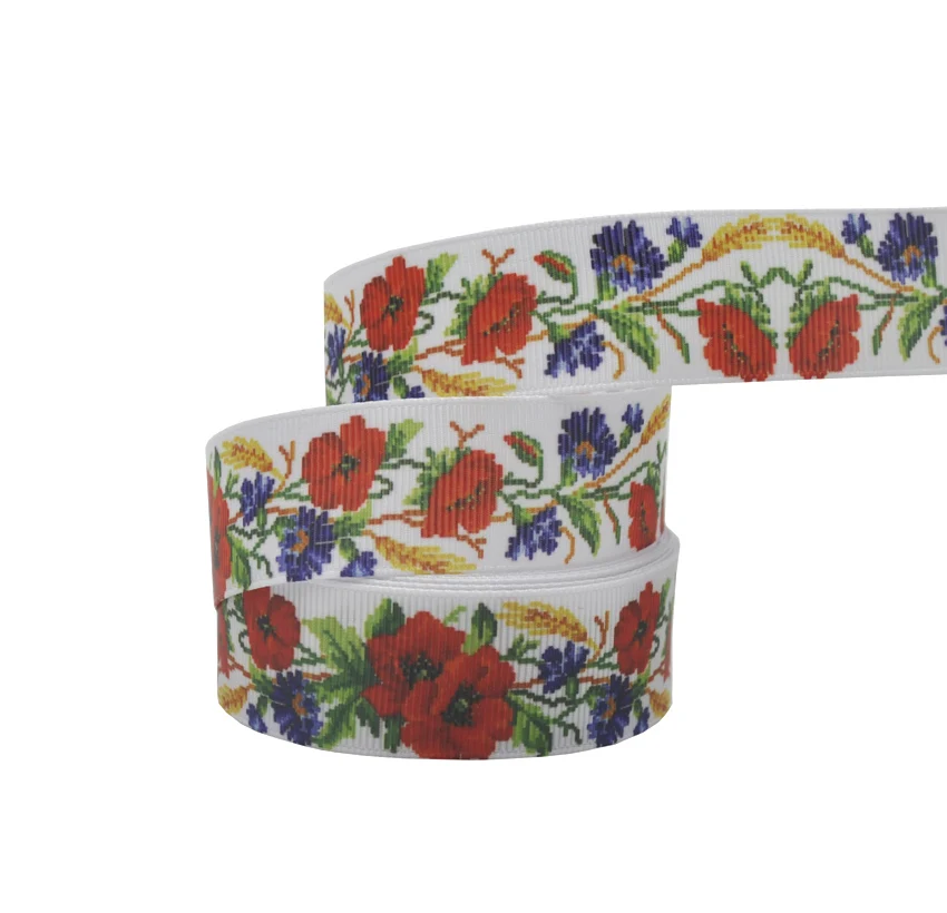Ribbon Decoration Ribbon Supplies Grosgrain Ribbon 1" 25 mm 5 yards Flowers printed grosgrain ribbon Wedding Party Decorative ribbons DIY hair bows handmade Accessories