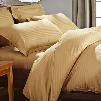 

2018 Bedding Set 100% Cotton Twill Duvet Cover Satin Strip White Hotel Bed Sheet Sets King Size 4pcs