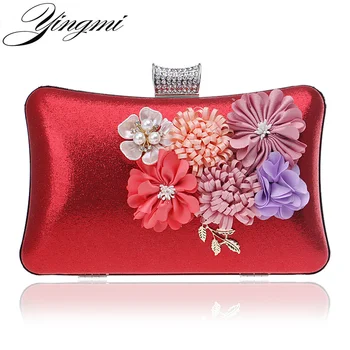 

YINGMI Appliques Fashion Candy Color Evening Bags Beaded Leaf Fower Lady Evening Bag Girl's Day Clutches For Party Wedding