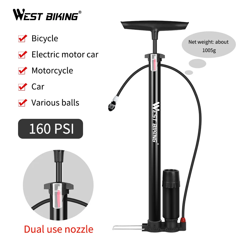 WEST BIKING насос для велосипеда велосипедный ног 160 фунтов/кв. дюйм с манометром игла
