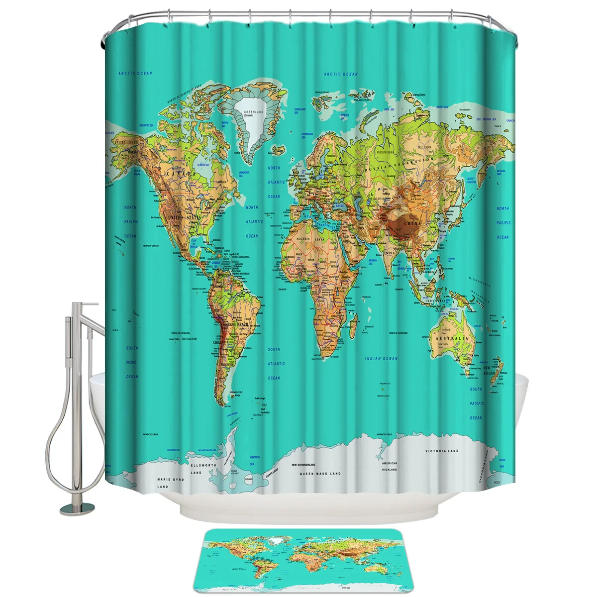 

World Map National Border Geography Shower Curtain Bathroom Curtain Douchegordijn Rideau De Douche Shower Curtain Set