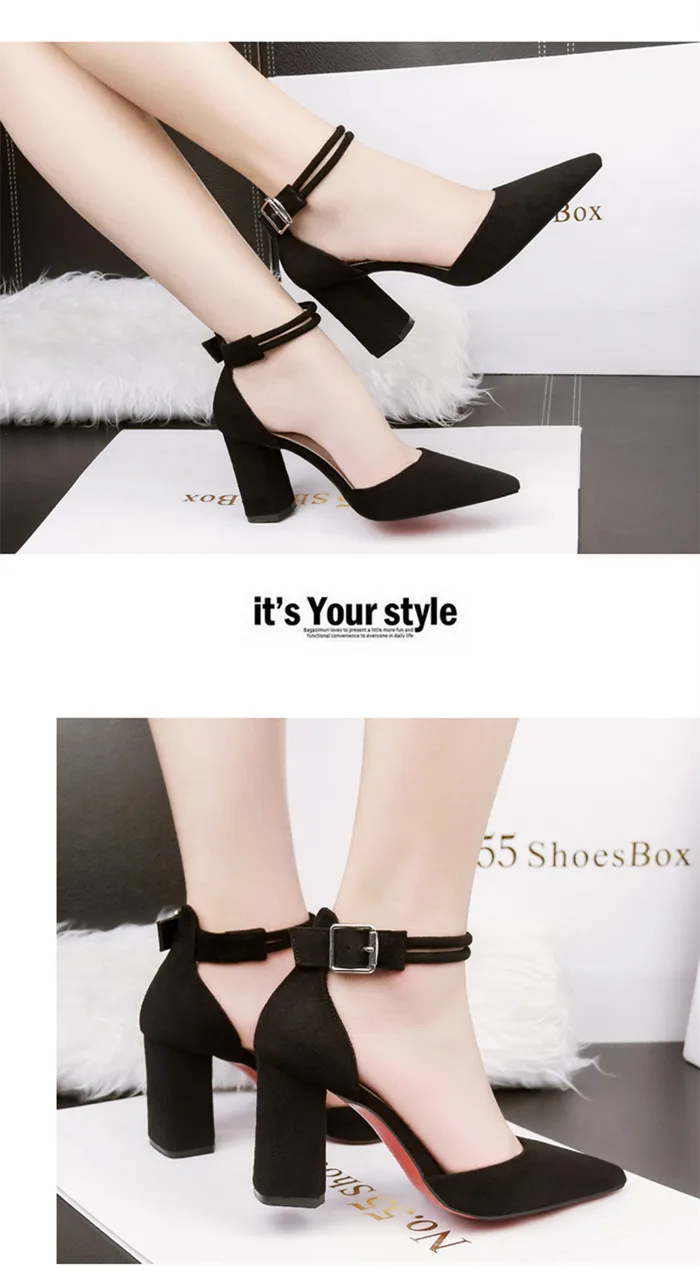 Классические босоножки с острым носком на блочном каблуке; женская летняя обувь; коллекция года; босоножки на высоком каблуке; женские пикантные офисные вечерние туфли; Цвет Черный