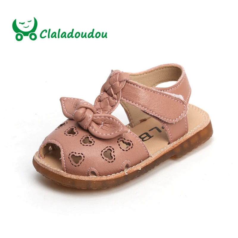 

Claladoudou 11.5-13.5CM Brand baby closed toe girls princess sandals shoes summer beige pink black strap cute hollow shoes kids