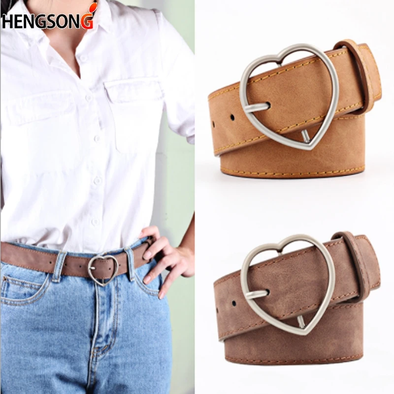 

Imitation Leather belt Brand Belts For Women Heart Shape Pin Buckle Designer Women High Quality Female Belts