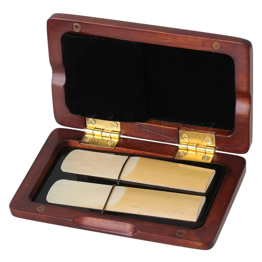 Yibuy Wooden Saxophone Reed Case Box for 2 Reeds Open Easily Close